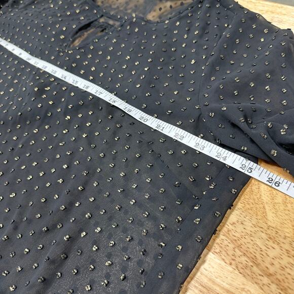 Torrid Black & Gold Foil Textured Dot Chiffon Bell Sleeve Sheer Top Size 0X - Picture 9 of 10